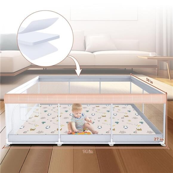 Baby Playpen with Mat 74" x 50" Large Play Yard Playpen for Babies and Toddlers - Picture 2 of 8